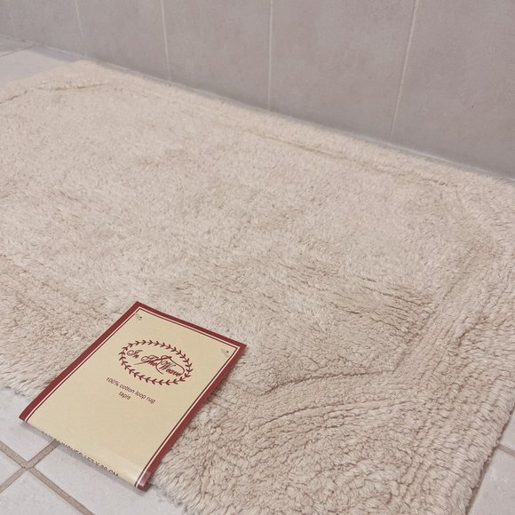 Bathroom Bath Mat Rug Beige - 100% Cotton Loop Rug Tapis - Machine Washable NEW - Picture 1 of 5